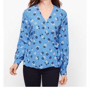 TALBOTS Poet Sleeve Faux V-neck Wrap Top Size Petite Small, NWT